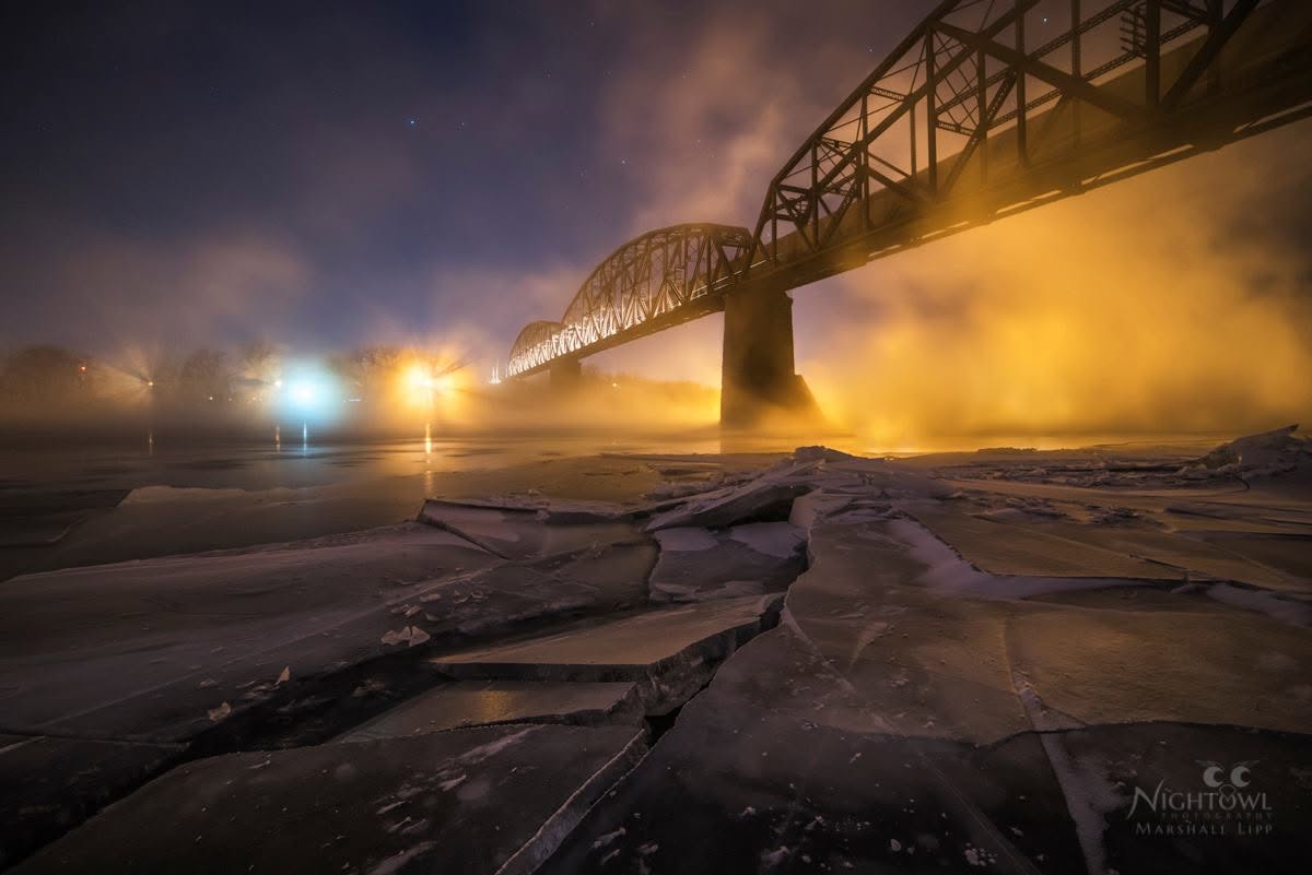 Golden mist beyond the bridge