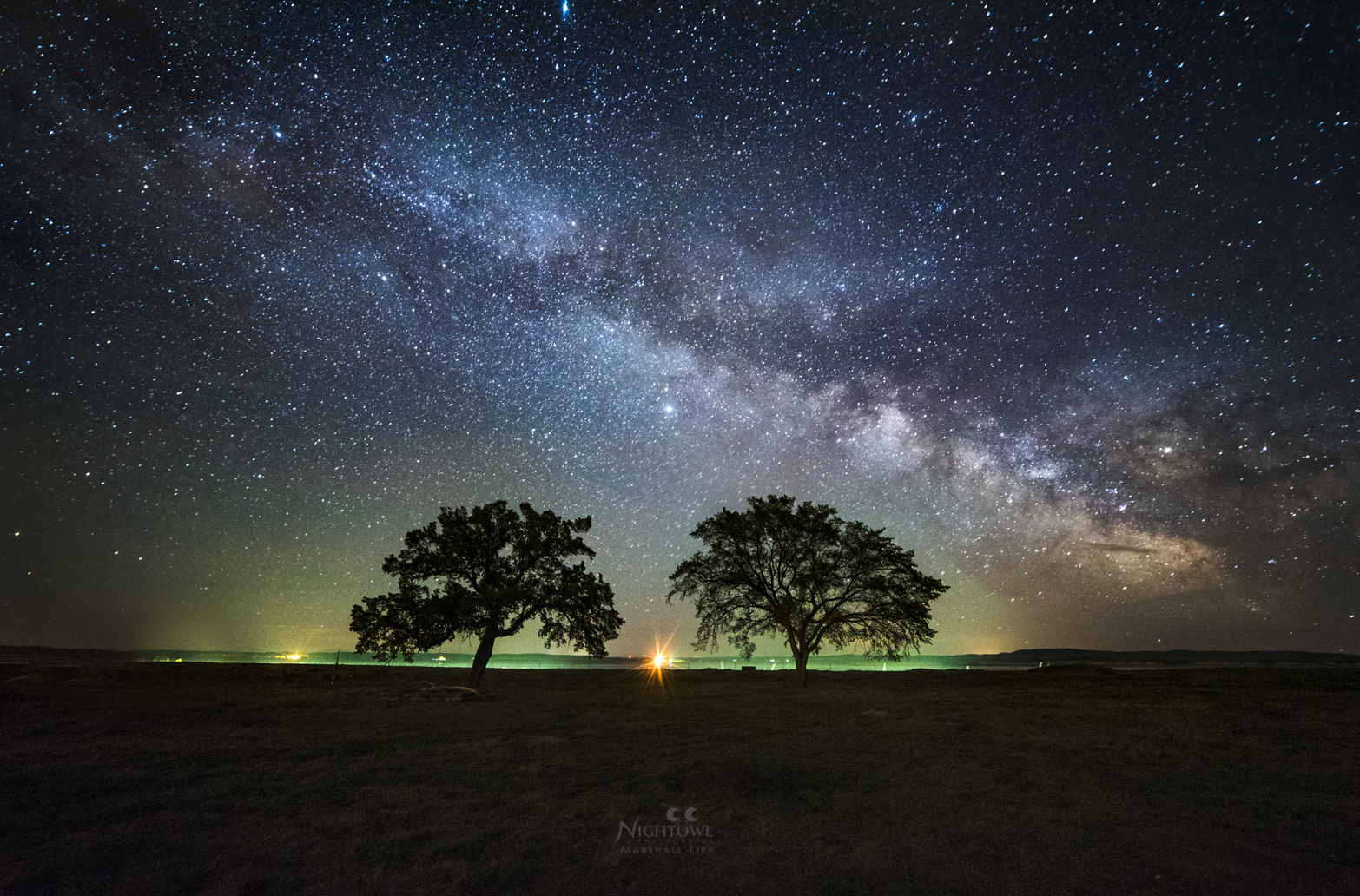 The Milky Way above prairie trees