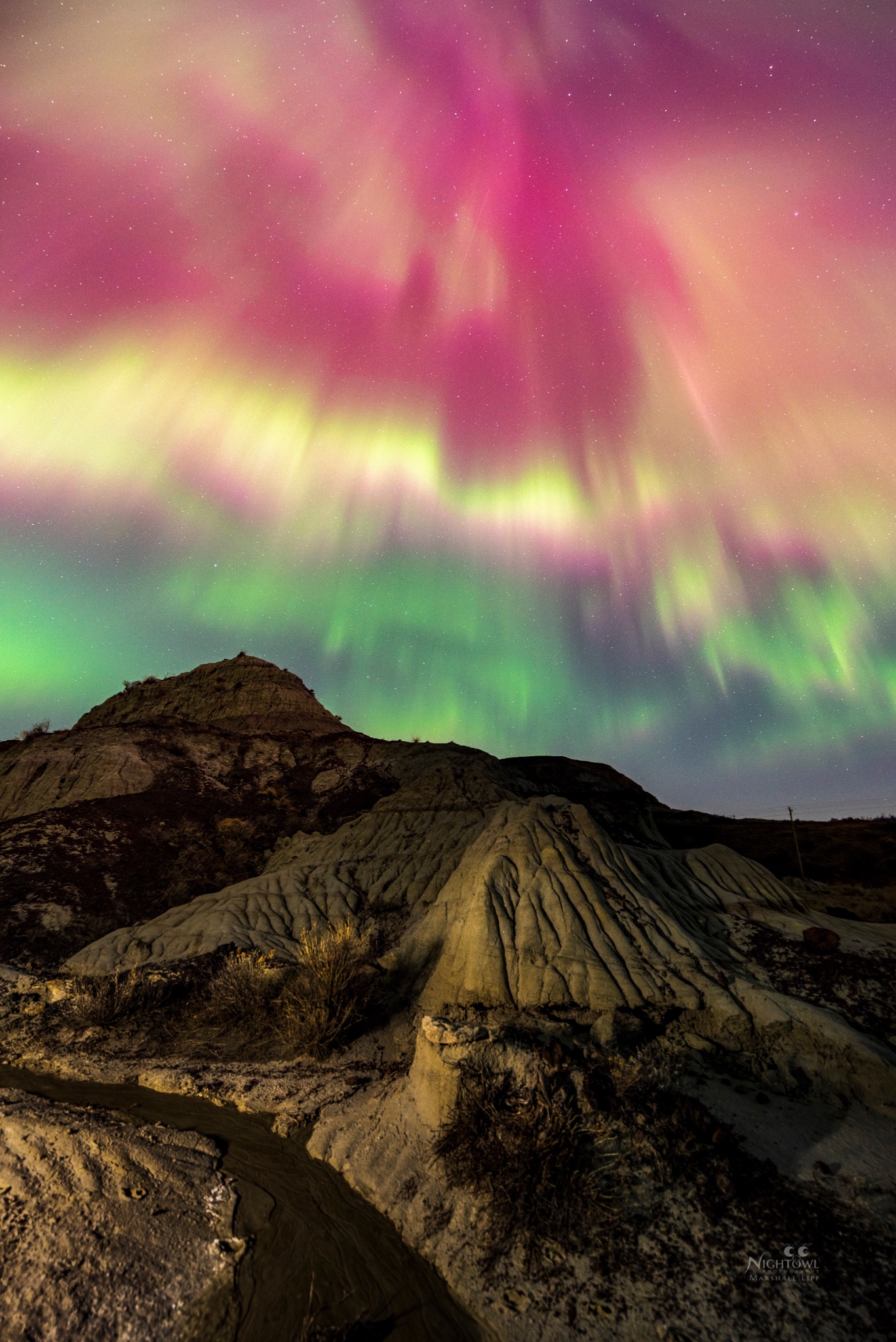 Pink aurora over the highlands
