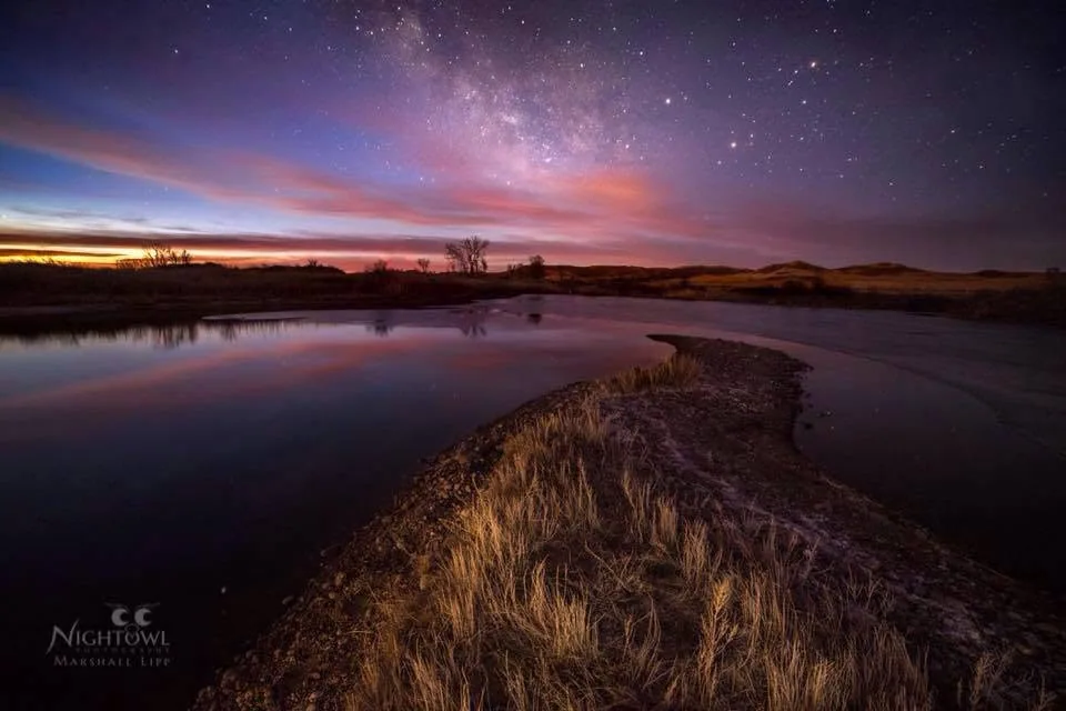Milky Way over prairie water