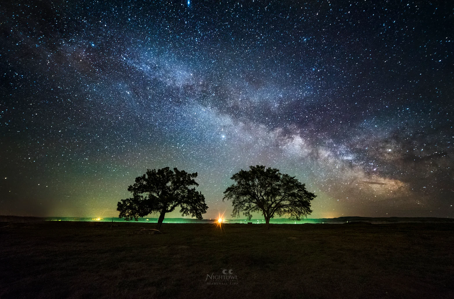 The Milky Way above prairie trees