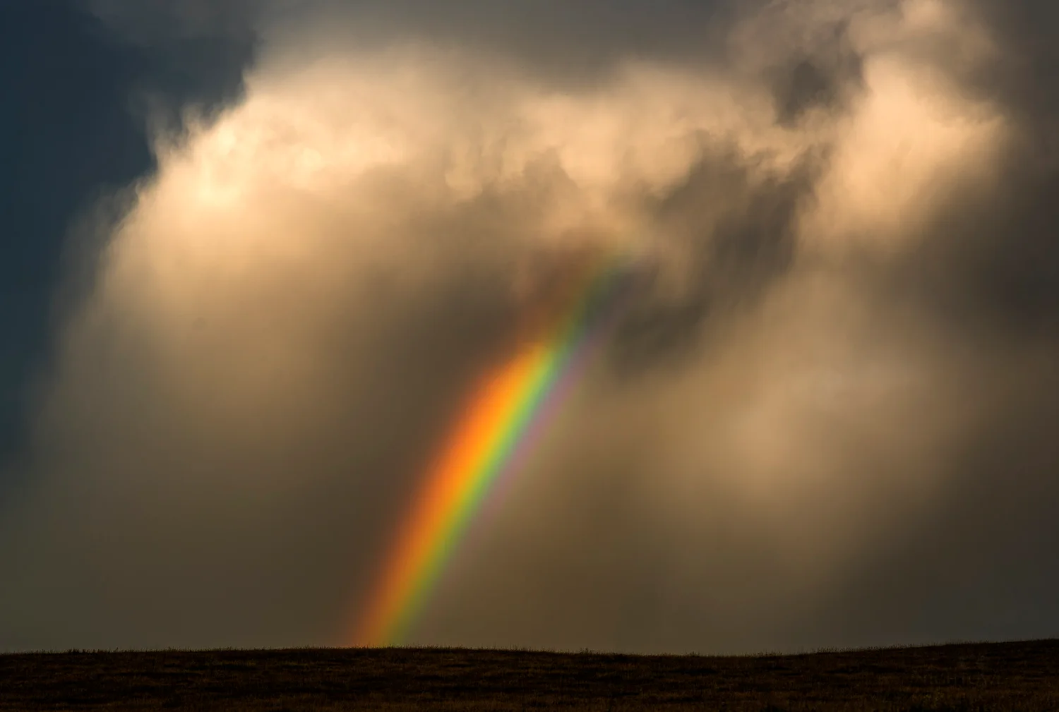 A rainbow breaking through rain
