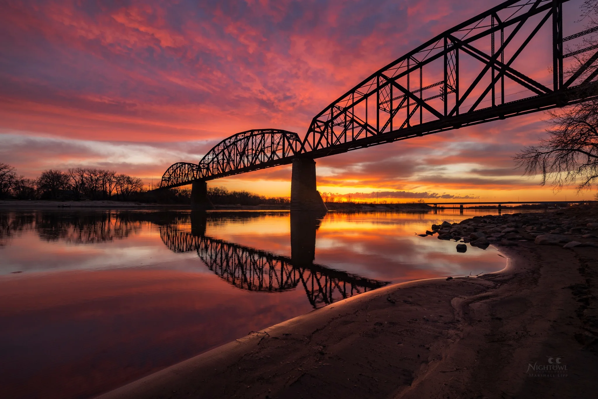 The bridge mirrored at twilight
