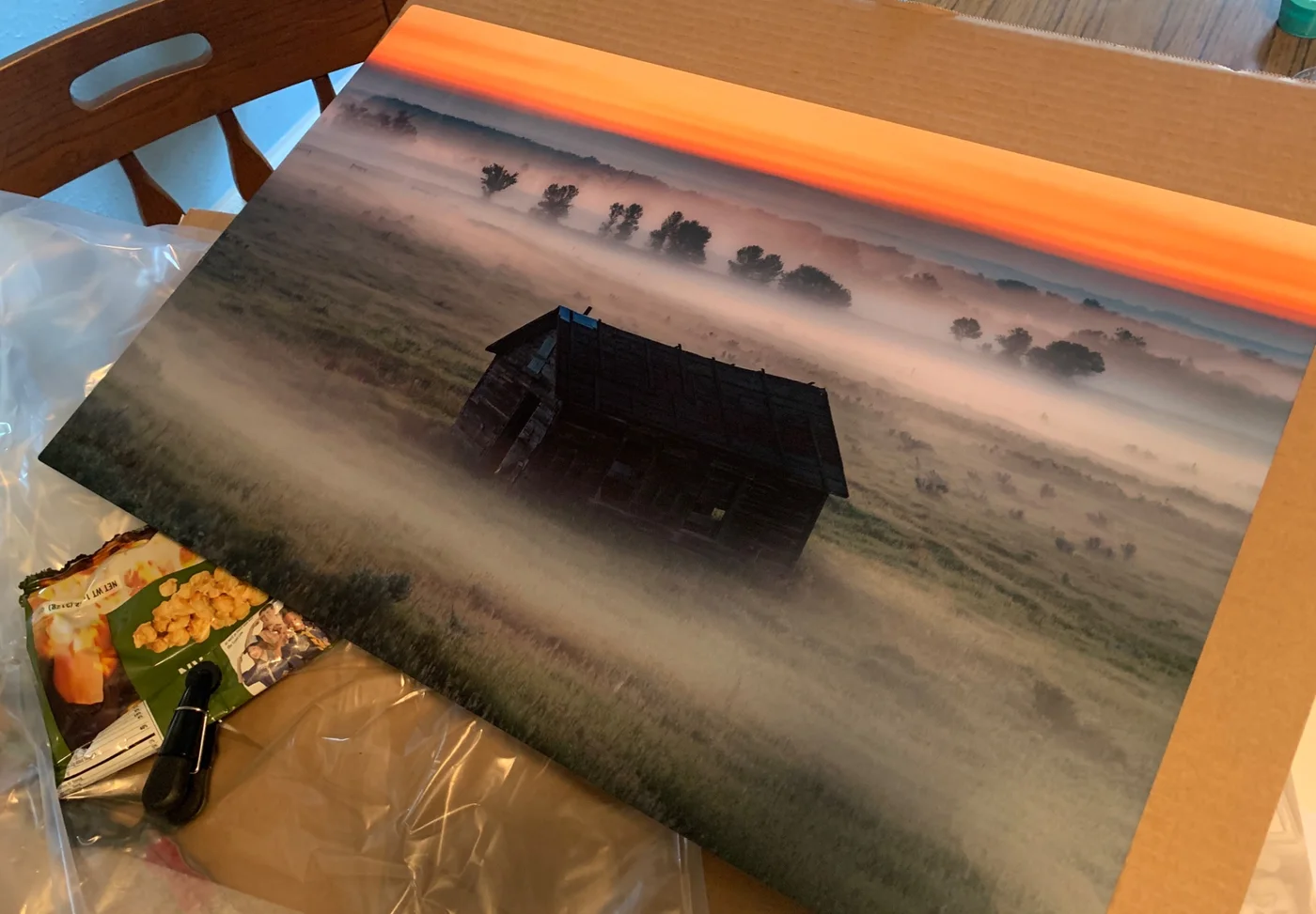 Aluminum fine art print displayed in a space