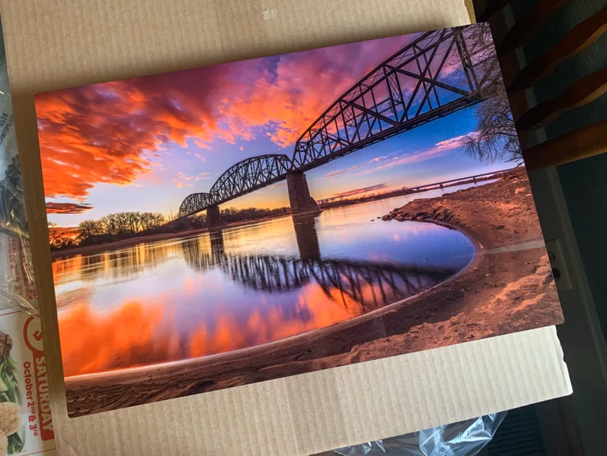 Aluminum fine art print displayed in a space
